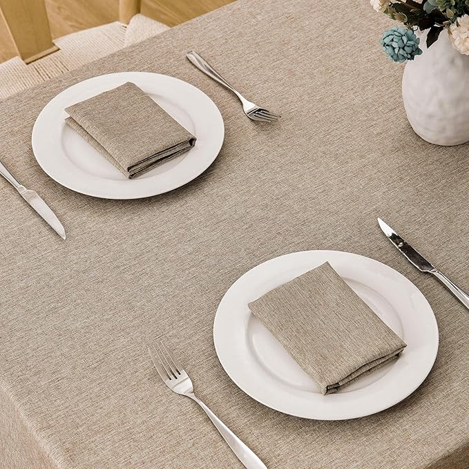 Rectangle Tablecloth Linen Textured Waterproof & Stain Resistant Table Cloth Wrinkle Free Decorative Fabric Farmhouse Table Cover for Dining/Party/Buffet/Wedding, 60 x 144 Inch, Mocha