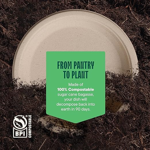 100% Compostable Paper Plates 10 Inch Bulk [500 Count] Heavy-Duty Dinner Plates - Natural Brown Color Unbleached Bagasse - Eco-Friendly Disposable Biodegradable Sugarcane Plates - [Case 4/125 Pack]