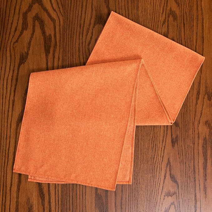 Table Runner 13 x 90 Inches Long, Cotton Linen Farmhouse Style Grey Table Linen for Kitchen Dining Coffee Table Parties Wedding Home Decor (Fall-Orange, 13” x 90”)