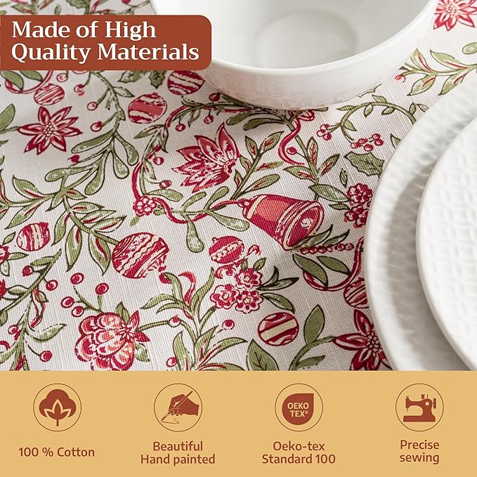 Maison d' Hermine Table Cloth Rectangle Table 100% Cotton 60 x 108 Inches Fall Tablecloth Reusable Everyday Use for Thanksgiving Christmas Decorations Dining Farmhouse Party (Reveillon Au Jardin)