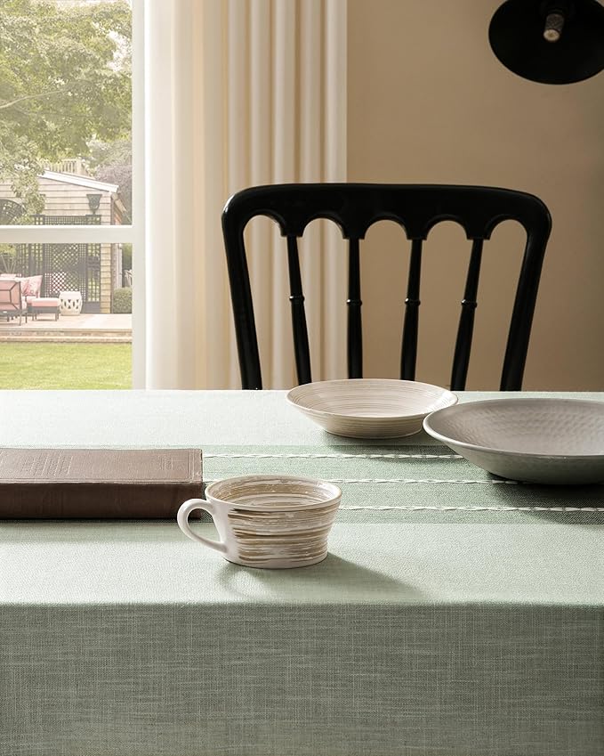 ZeeMart Contrast Linen Table Cloth Rectangle Table Cloths 60x104 Inch Green, Farmhouse Style Heavy Weight Sage Green Tablecloth, Water Resistant Burlap Tablecloths