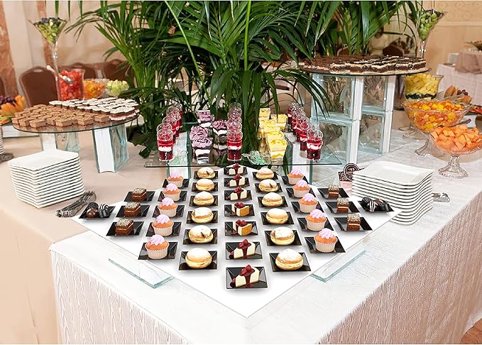 Exquisite Mini Disposable Appetizer Plates - 200 Pack 2.95" x 2.95" Black Plastic Dessert Plates - Elegant Design for Weddings, Birthdays, and Formal Parties - Stackable and Convenient - BPA Free