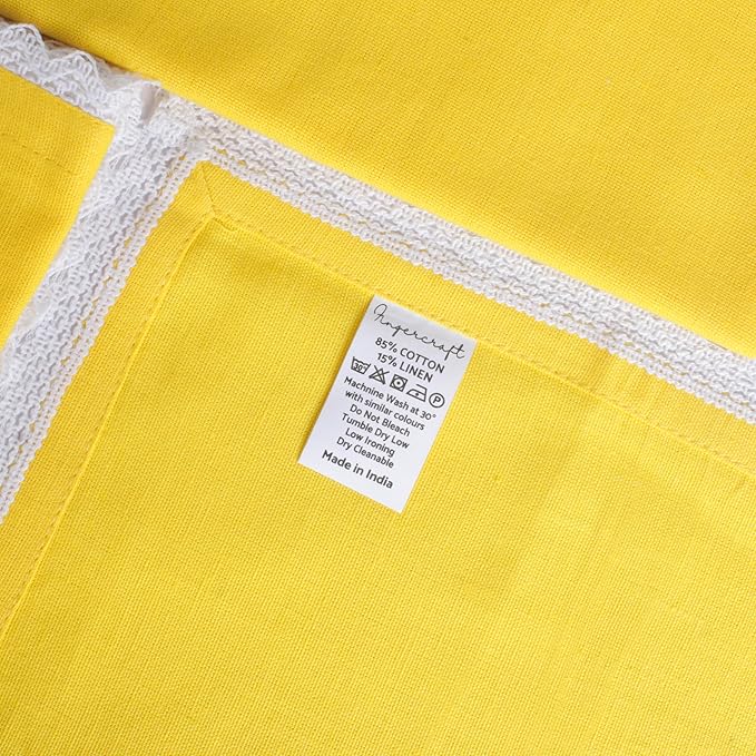 FINGERCRAFT Dinner Cloth Napkin Cotton Linen Blend 4 Pack Mitered Corners with Elegant Lace for Everyday Use Napkins are Pre Shrunk and Good Absorbency Lemon