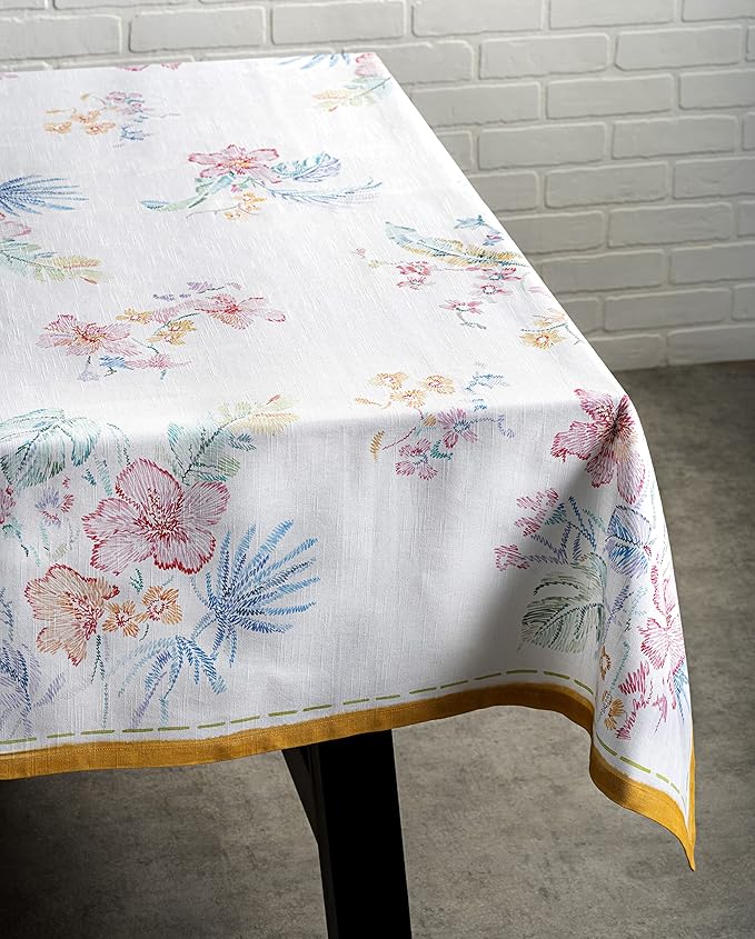 Maison d' Hermine Table Cloth Rectangle Table 100% Cotton 60 x 108 Inches Tablecloth Reusable Decorative for Dining Room Farmhouse Home Valentines Day Decorations Spring Summer - Paradise Island