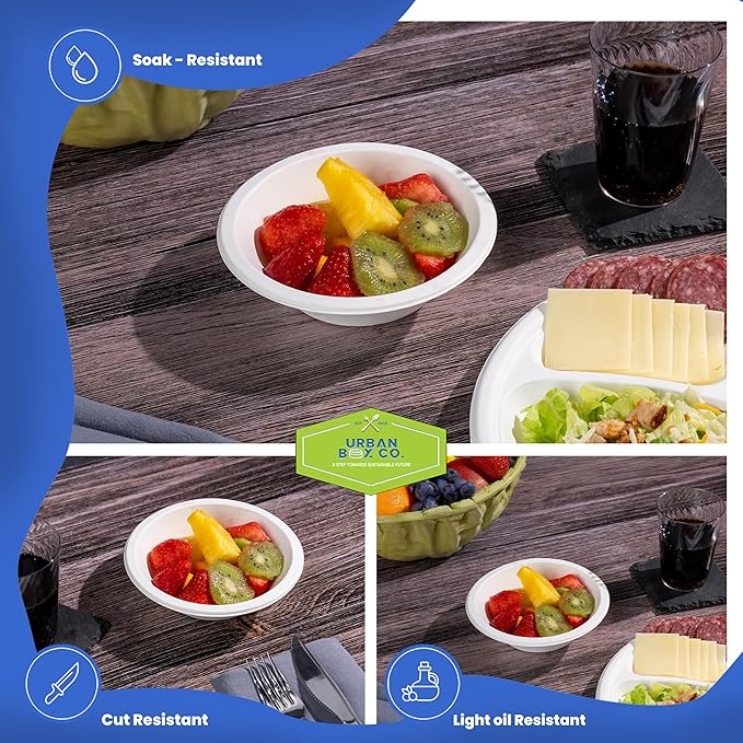 8oz Compostable Paper Bowls, Heavy-Duty Eco-Friendly Bagasse Bowl, Biodegradable & Heat-Resistant for Hot & Cold Foods, Soups, Dessert, Salads, Ice Cream, Pasta, Snacks, 200 Pack