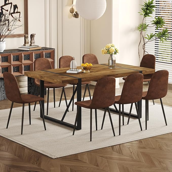 Dinner Table for 6-8, 71'' Kitchen Table,Kitchen & Dining Room Tables, MDF Wood Dining Table with Metal Legs for Living Room & Dining Room