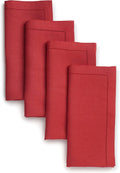 D'Moksha Homes Bright Red Linen Napkins Set of 4 - Classic Hemstitch 100% Pure Linen Hemstitch Dinner Napkins 20 x 20 Inch for Valentines, Spring, Easter - Handcrafted and Machine Washable