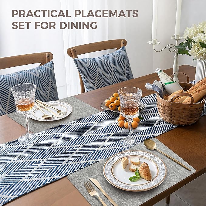 Vinyl Placemats Set of 8, Faux Leather Waterproof and Heat Resistant Place Mats, Washable Anti-Slip Table Mats with Coaster, Wipeable Placemats for Indoor & Outdoor 17" x 12" (Light Grey, Set of 8)