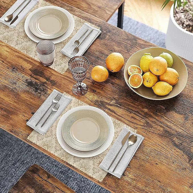Elegant Beige and Brown Floral Pattern 12x18 Inch Placemats Set of 6 - Waterproof, Non-Slip & Washable Table Mats for Kitchen & Dining Table Placemats