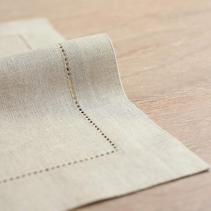 Solino Home Linen Placemats Set of 6 - Classic Hemstitch Natural Placemats 14 x 19 Inch - 100% Pure Linen Table Mats for Spring, Easter
