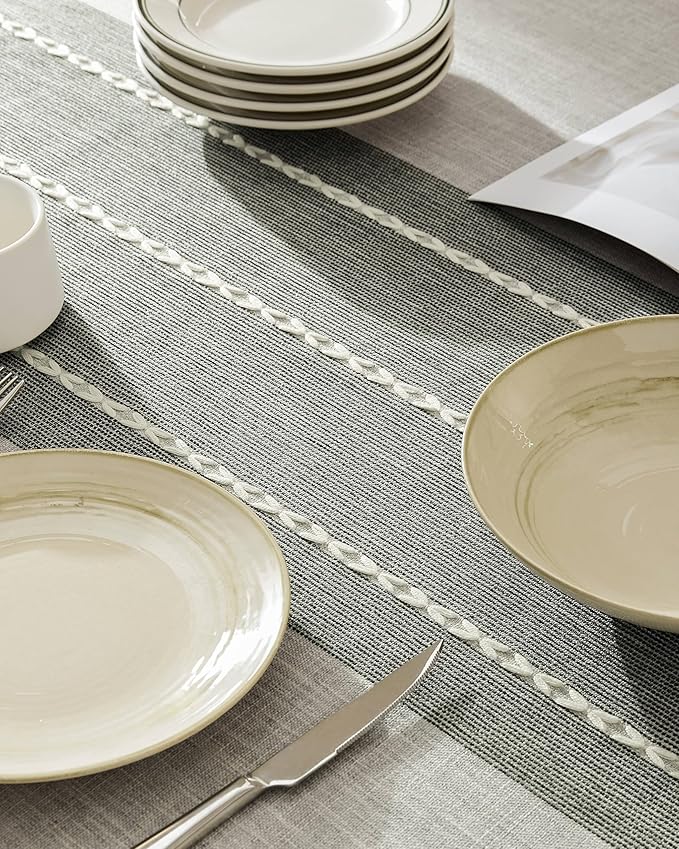 ZeeMart Contrast Linen Round Tablecloth 60 Inch Grey, Farmhouse Style Round Table Cloth Heavy Weight Grey Tablecloths, Water Resistant Burlap Table Cloths