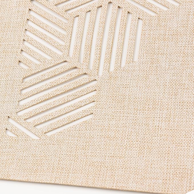 Decorative Placemats Set of 6 for Dining Table, Cloth Placemats with Hollow Design Table Cloth Set, Table Mats for Dining Table 12"x18" Sand
