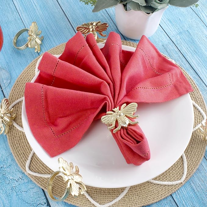 CLEENTABLE Elegant Bee Napkin Rings Set of 12 - Decorative Metal Napkin Rings Holiday Napkin Holders for Table Settings, Special Occasions, Decor & Gift Giving Ideas (Gold)