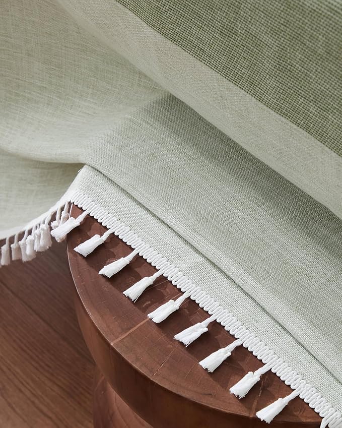 ZeeMart Contrast Linen Table Cloth Rectangle Table Cloths 60x120 Inch Mid-Stripe Green, Farmhouse Style Heavy Weight Sage Green Tablecloth, Water Resistant Burlap Tablecloths