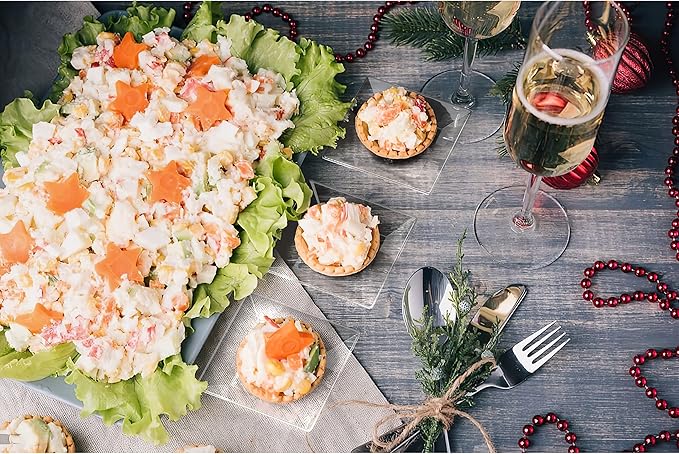 Exquisite Mini Disposable Appetizer Plates - 200 Pack 2.95" x 2.95" Crystal Clear Plastic Dessert Plates - Elegant Design for Weddings, Birthdays & Formal Parties - Stackable and Convenient - BPA Free