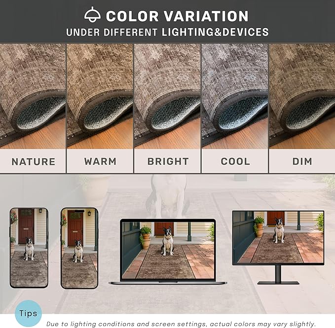 Brown Rug for Living Room 10x12 - Large Vintage Western Eclectic Unique Neutral Taupe, Washable Low Pile Non-Slip Area Rug for Dining Under Table, Bedroom Under Bed, Home Office