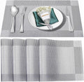 Placemats Set of 4,Washable,Heat and Stain Resistant Indoor/Outdoor Place mats,Vinyl Woven Non Slip Table Mats for Restaurant Table Protection,PVC Placemats(Silver,4PCS)