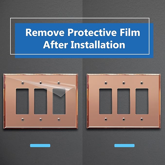 LIDER Reflective Acrylic Decorator Wall Plate, Mirrored Light Switch Plate, Plexiglass Outlet Cover, Acrylic Glass, Oversized 3-Gang 5.25" x 7.06", LWP-33O-ARG5P, Rose Gold, 5 Pack