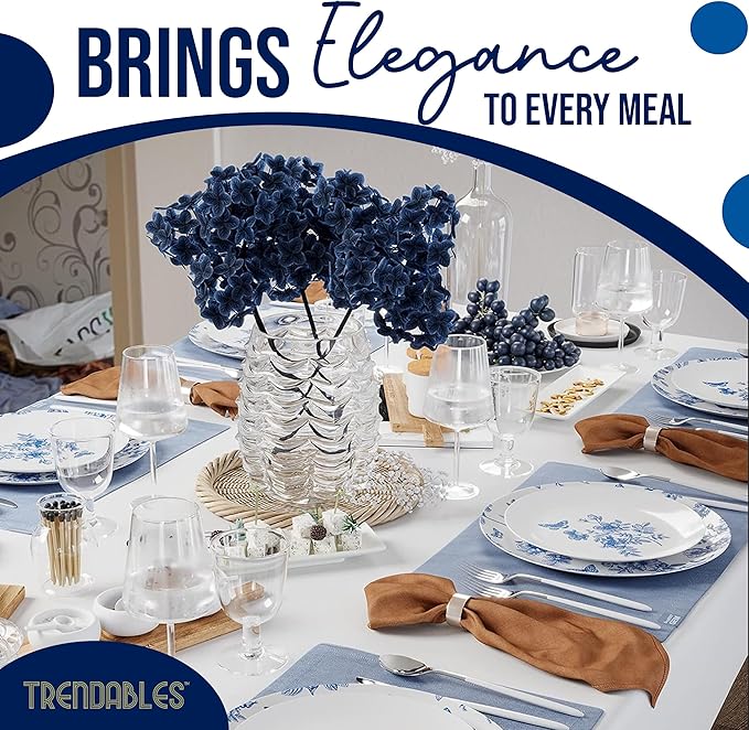 Trendables Disposable Plates For Party Supplies | Blue Floral Plastic Plates For Wedding 80 Pcs - 40 X 8 & 40 X 10 Dinner Plate Sets | Floral Plate Set Disposable Plastic Dinnerware Sets