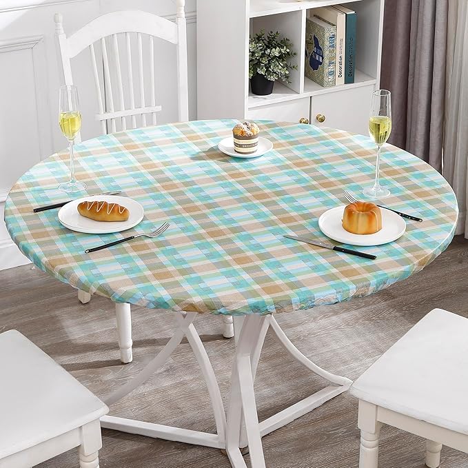 Walrus Round Vinyl Fitted Tablecloth with Flannel Backing Elastic Edge Design Table Cover Waterproof Oil-Proof PVC Table Cloth Stain-Resistant Best for 45"-56" Round