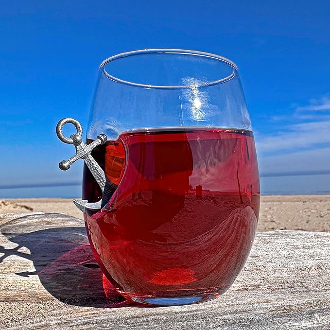 BenShot Anchor Wine Glass - 15oz - HandCrafted for for Sailors and Boating Enthusiasts - Fathers Day or All-American Celebrations