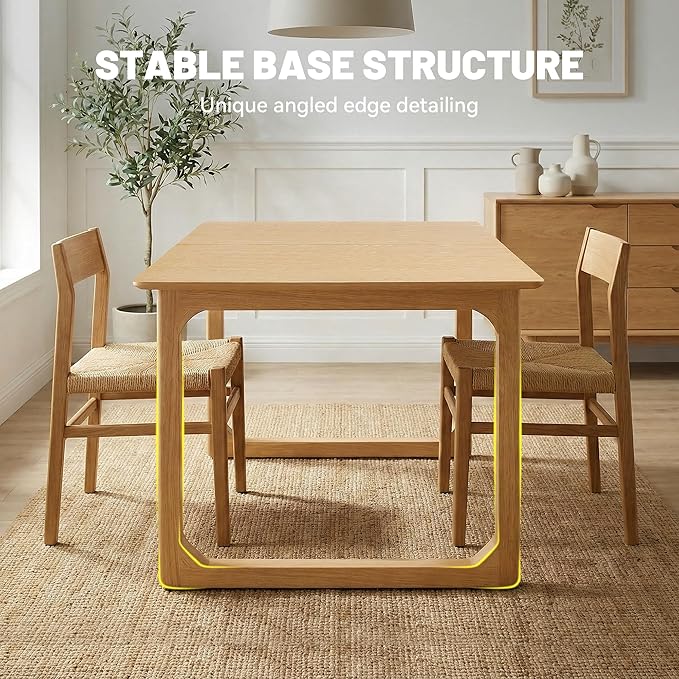 HNY Extendable Wood Dining Table for 4-8, 71" Inch Modern Rectangular Kitchen Tables with Wooden Base Farmhouse Dinner Table for Dining Room, Living Room, Home, Natural Oak