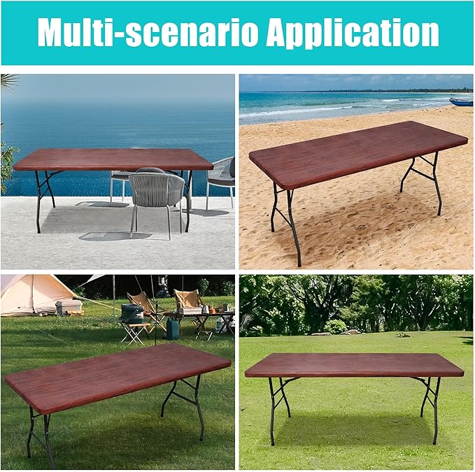 Smiry Rectangle Table Cloth Cover, Waterproof Elastic Fitted Picnic Tablecloth for 4 Foot Tables, Wipeable Flannel Backed Vinyl Tablecloths for Camping, Dining, Outdoor (Reddish Brown, 24" x 48")