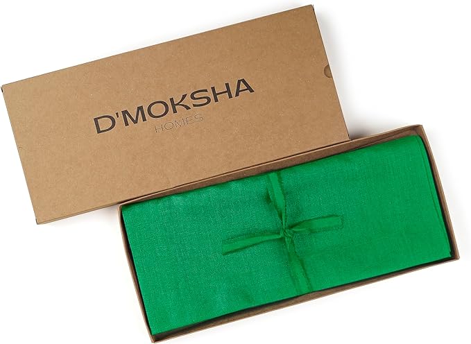 D'Moksha Homes Linen Kelly Green Table Runner 144 Inches Long - 100% Pure Linen Extra Long Table Runner 14 x 144 Inch for St Patricks Day, Easter - Machine Washable