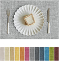 Softalker Faux Linen Placemats Set of 4-12 x 18 Inch, Heat Resistant Double Layered Durable Burlap Farmhouse Place Mats, Non-Slip Washable Rustic Table Mats for Dining, Kitchen, Party（Ash Grey