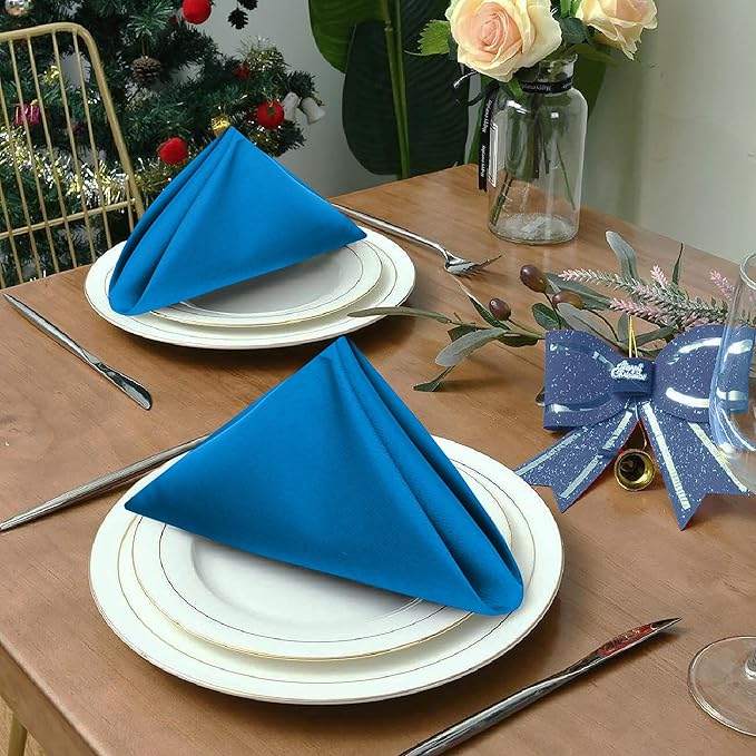 Ruvanti Cloth Napkins Set of 12, 18x18 Inches Napkins Cloth Washable, Soft, Durable, Absorbent, Cotton Blend. Table Dinner Napkins Cloth for Hotel, Lunch, Restaurant, Wedding Event, Parties - Blue