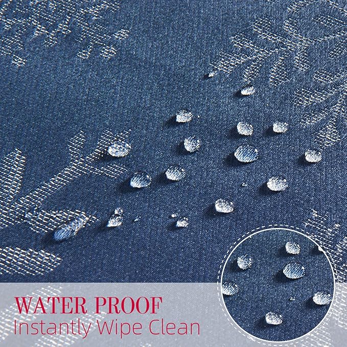 Cloth Place Mats Set of 8–Reusable Rectangular Waterproof Fabric Polyester Washable Wipeable Heat Resistant Jacquard Sparkling Metallic Snowflake for Kitchen Table(Navy Silver/13x19 Inch)
