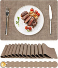 Vinyl Placemats Set of 12, Faux Leather Waterproof and Heat Resistant Place Mats, Washable Anti-Slip Table Mats with Coaster, Wipeable Placemats for Indoor & Outdoor 17" x 12" (Light Coffee Set of 12)