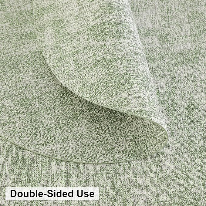 homing Round Faux Leather Placemat and Coaster 8 Packs, Washable Heat Resistant Dining Place Mats, Wipeable Double-Sided Table Mats for Indoor and Outdoor, Diameter 13 and 3.93 inch, Light Green