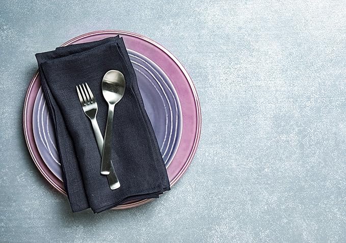 Solino Home Navy Blue Linen Napkins Set of 6-100% Pure Linen Dinner Napkins 20 x 20 Inch for Winter, Spring, Easter - Fete