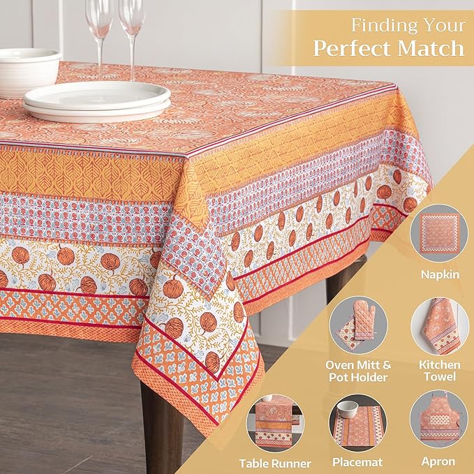 Maison d' Hermine Table Cloth Rectangle Table 100% Cotton 60 x 90 Inches Fall Tablecloth Reusable Everyday Use for Thanksgiving Christmas Decorations Dining Farmhouse Party (Harvest Festival)