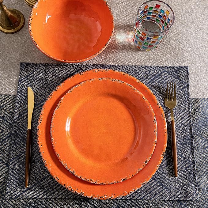 Melamine Salad Plates Set of 6, Lightweight Dessert Plate, 9 Inch Small Dinner Plate, Farmhouse Plates for Lunch, Cake, Bread, Snack, or Appetizer, Orange Color