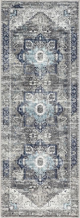 Keen Home Design 2x12 Rug - Machine Washable Runner Rug with Non-Slip Backing, Ideal for Hallway, Entryway, Kitchen, Laundry Room - Vintage, Easy Clean, Durable, Low Pile - (2'6" x 12')