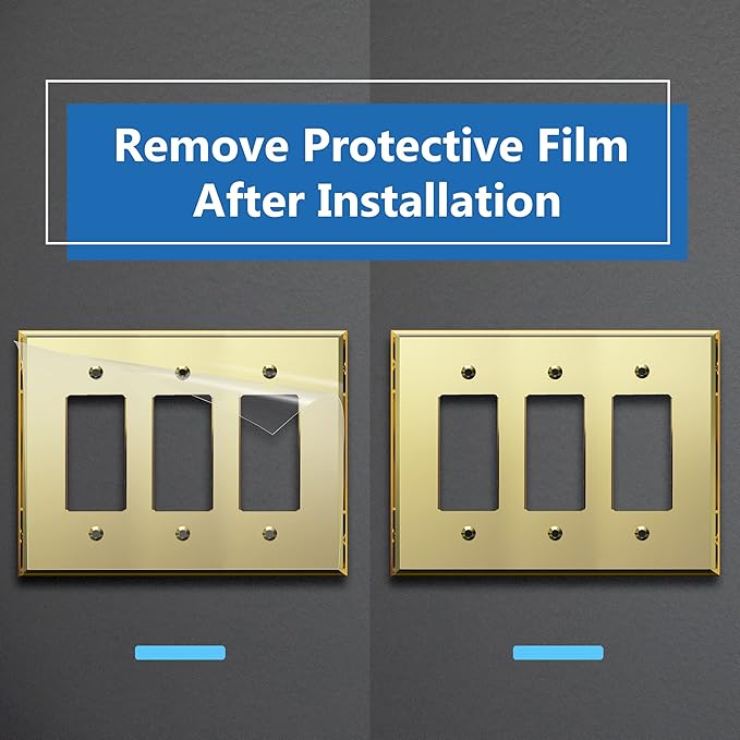 LIDER Reflective Acrylic Decorator Wall Plate, Mirrored Light Switch Plate, Plexiglass Outlet Cover, Acrylic Glass, Oversized 3-Gang 5.25" x 7.06", LWP-33O-AGD5P, Gold, 5 Pack