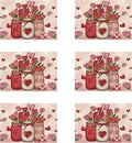 XCHI Roses Flowers Love Hearts Vase Valentine’s Day Placemats Set of 6 Table Mats for Party Home Kitchen Dining Table Decorations 12x18 Inch