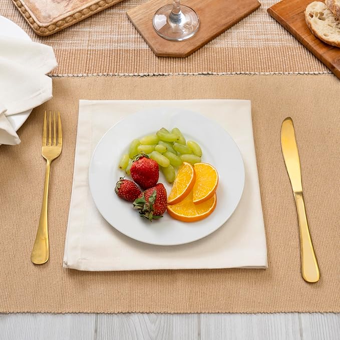 Blue Needles Solid Cloth Napkins Set of 12 Cream 100% Cotton Dinner Napkins 18x18 inches - Soft, Reusable, Absorbent & Washable Linen, Ideal for Wedding Events, Parties & Everyday Use