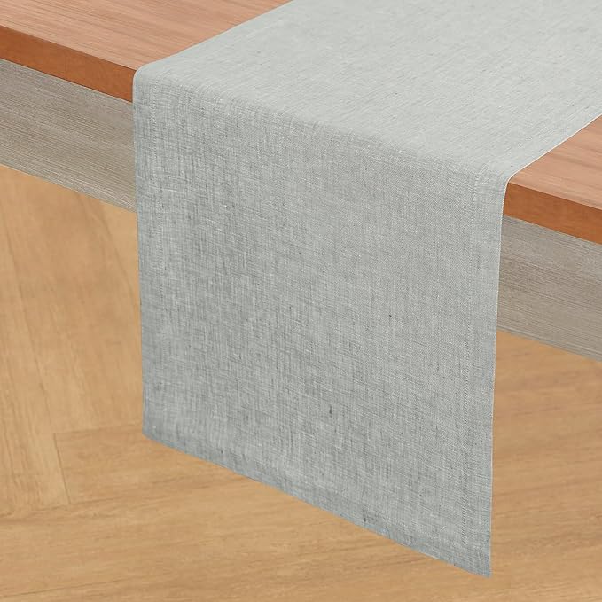 Solino Home Linen Table Runner 60 Inches - 100% Pure Linen Chambray Grey Table Runner 14 x 60 Inch Ideal for Dresser and Coffee Tables - Athena