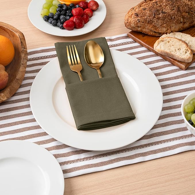 Blue Needles Solid Cloth Napkins Set of 6 Olive Green 100% Cotton Dinner Napkins 18x18 inches - Soft, Reusable, Absorbent & Washable Linen, Ideal for Christmas Events, Parties & Everyday Use