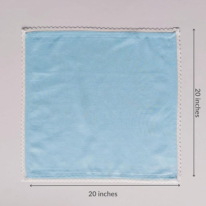 Fingercraft Dinner Cloth Napkin Cotton Linen Blend 12 Pack Mitered Corners with Elegant Lace for Everyday Use Napkins are Pre Shrunk and Good Absorbency Sky Blue, 20in x 20in (Set of 12)