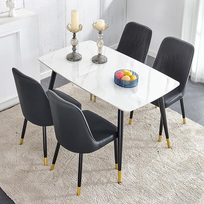 Black Dining Table Set for 4, Dining Room Table Set for 4, Sintered Stone Kitchen Table Top and Modern Chairs Set of 4 for Kitchen Dining Room, Small Space