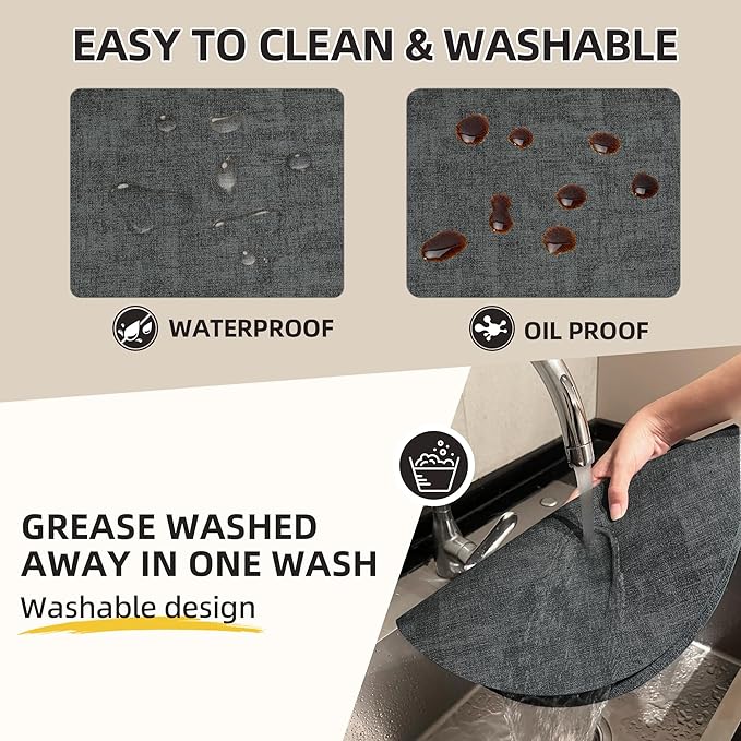 15 inch Faux Leather Round Placemats Set of 6 Non-Slip Washable Wipeable Table Mats, Heat Resistant Waterproof Oilproof Black Place Mats for Kitchen, Dining, Party, Indoor, Outdoor