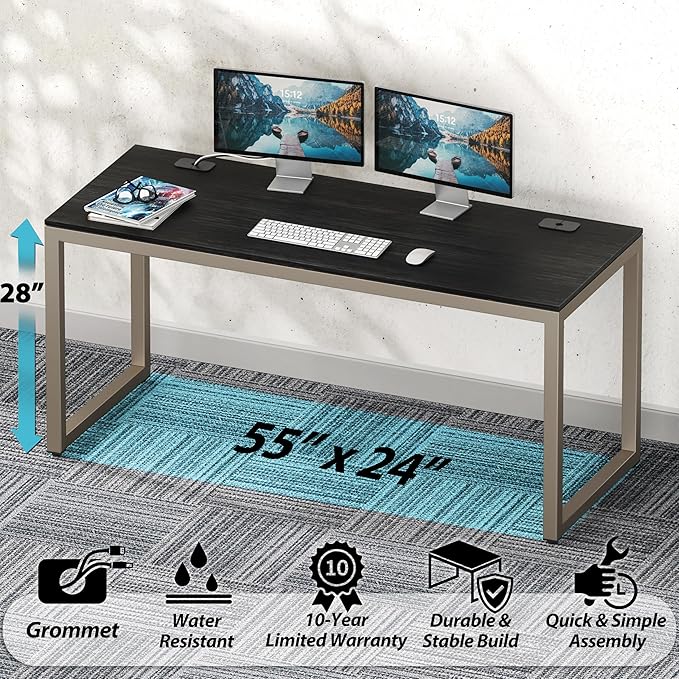 SHW 55-Inch Commercial-Grade Office Computer Desk, Espresso