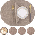 Homaxy Round Faux Leather Placemats and Coasters, Washable Dual-Side Table Mats, Wipeable Heat-Resistant Dining Place Mats for Outdoor and Indoor, Set of 4, Diameter 13 and 3.93 inch, Light Brown