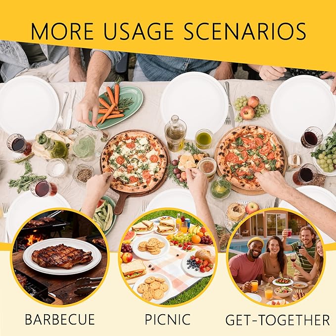 DaYammi 100% Compostable Paper Plates 10 Inch, 60-Pack Heavy Duty Paper Plates Bulk,Biodegradable Bagasse,Eco-Friendly Disposable Dinner Plate for BBQ,Picnic,Party (BPI Certified,Microwaveable)
