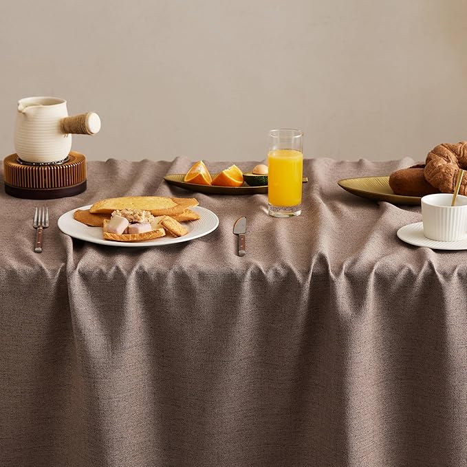 Linen Tablecloth with Tassels, Farmhouse Style Brown Tablecloth, Water Resistant Burlap Tablecloths for Square Table, 52x52 Inch Cocoa Brown