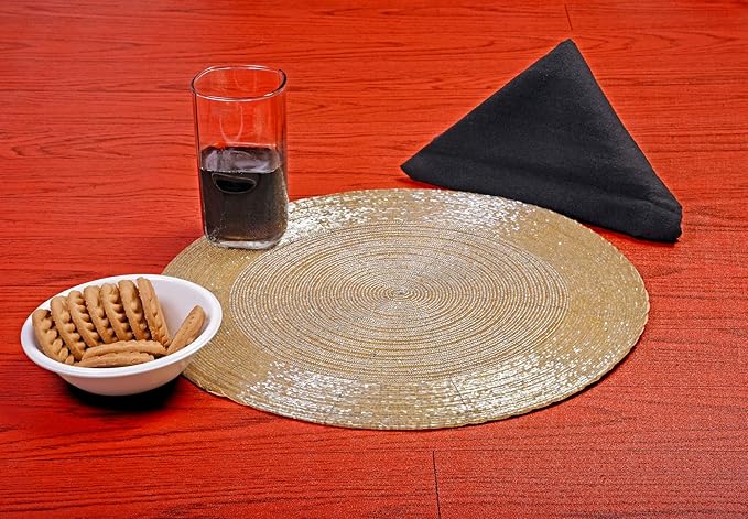 Lightnpro Champagne Beaded Placemats Set of 4-13 Inch Round Handmade Table Chargers - Rustic Farmhouse Glitz Table Décor for Dining, Christmas, Thanksgiving, Easter, Parties & Celebrations